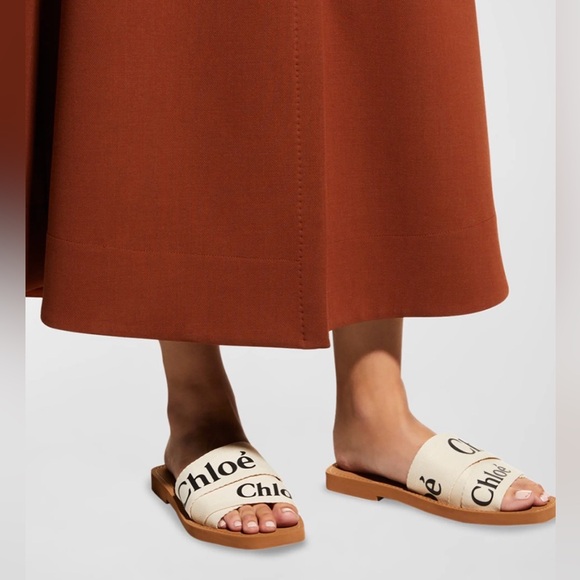 NEW Chloe Designer Woody Flat Logo Ribbon Slide Sandals Shoe Women 9B/39EU White - Picture 5 of 7